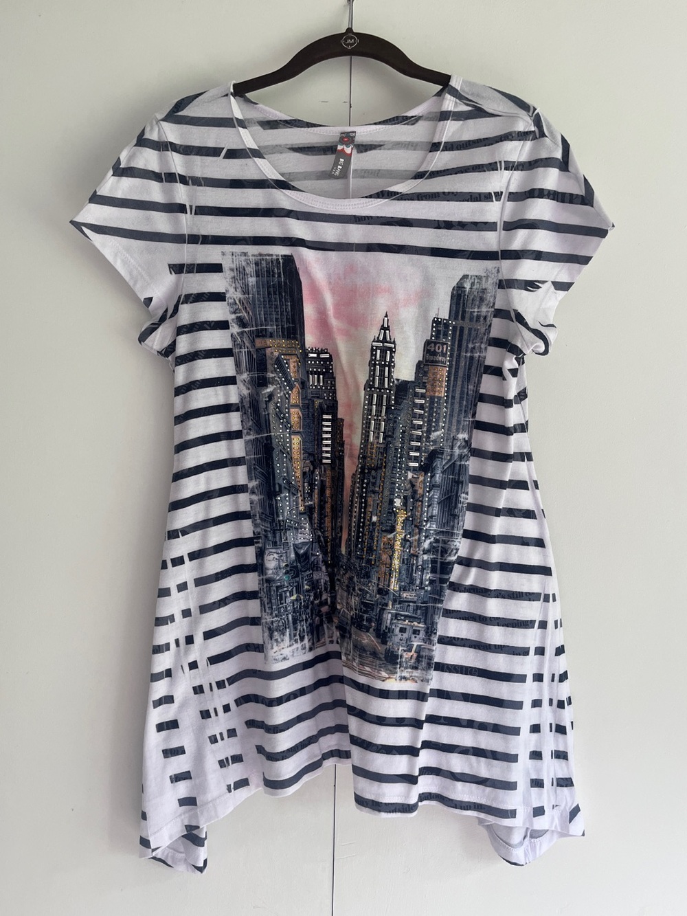 Y2K Mcbling Striped City Graphic Short-Sleeve Tee